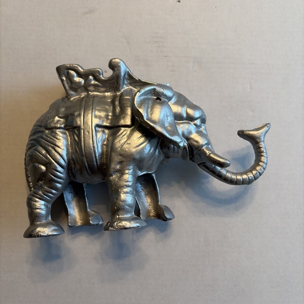 Vintage Silver Cast Iron Elephant Cigarette Dispenser Mechanical Tail Lever Toy